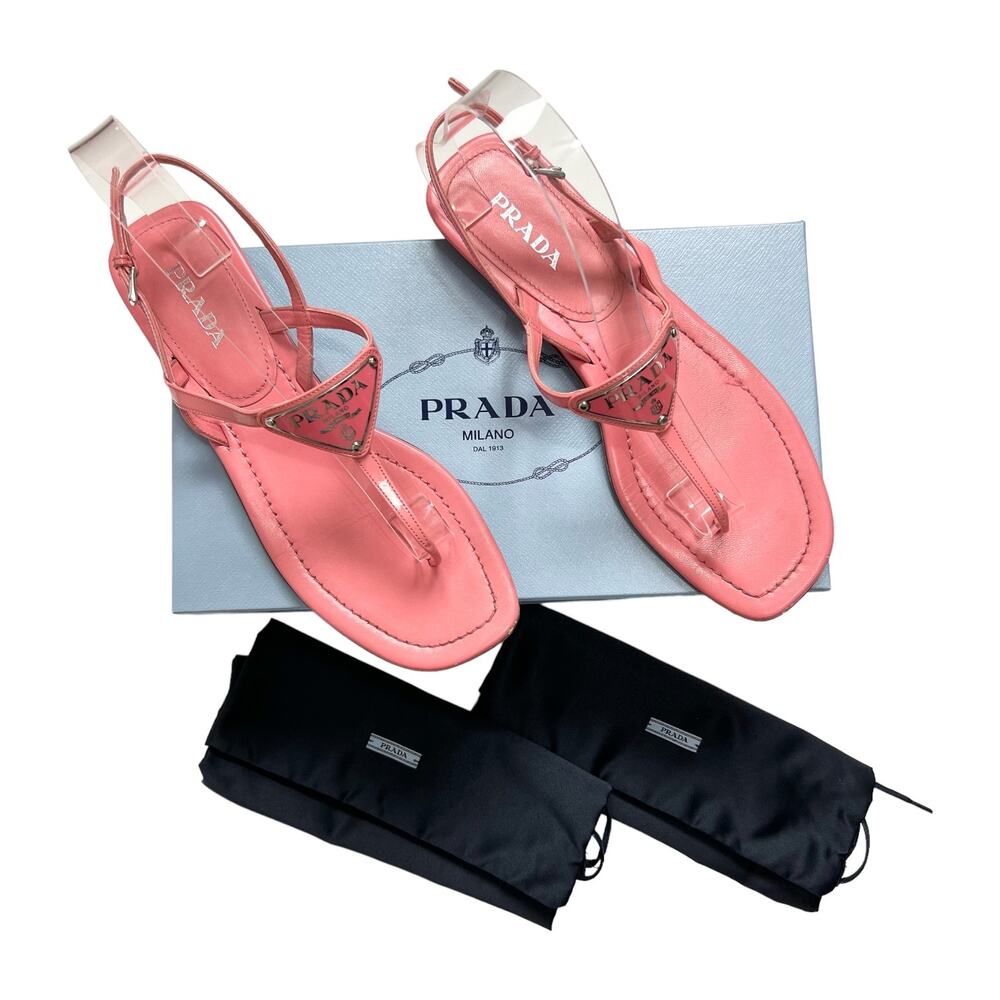 Prada Pink Triangle Logo Thong Sandals